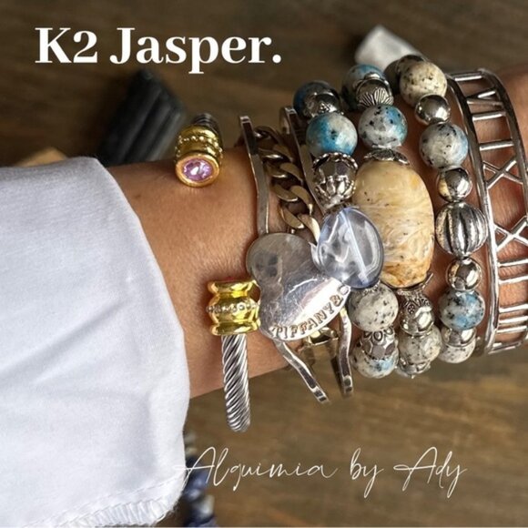 K2 blue jasper beaded bracelet handmade maximalism chunky - Picture 2 of 3